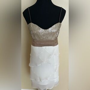 BEDO Beige and White Sequin midi dress